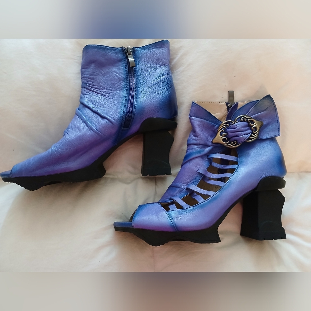 Maher x leather size zip open toe lightweight rubber heel bootie